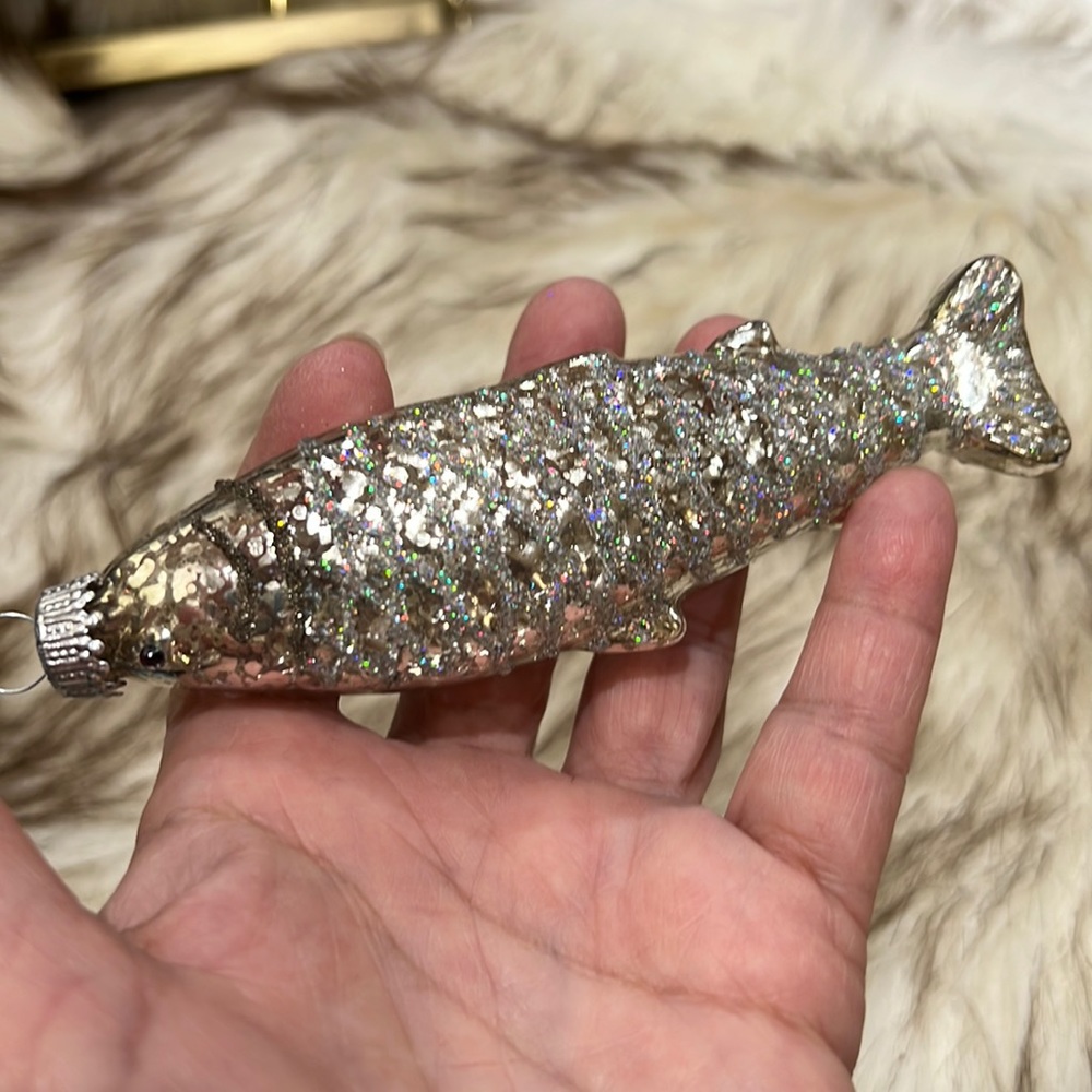 Vintage Silver Glass Fish Christmas Ornament